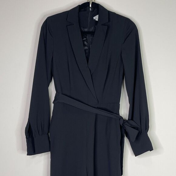 H&M Black Belted Wide Leg Cropped Jumpsuit Women's Size 0 Back Zip - Picture 5 of 9